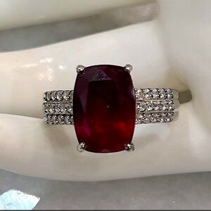 Niassa Ruby Zircon Solitaire Sterling Silver Ring Sz 8